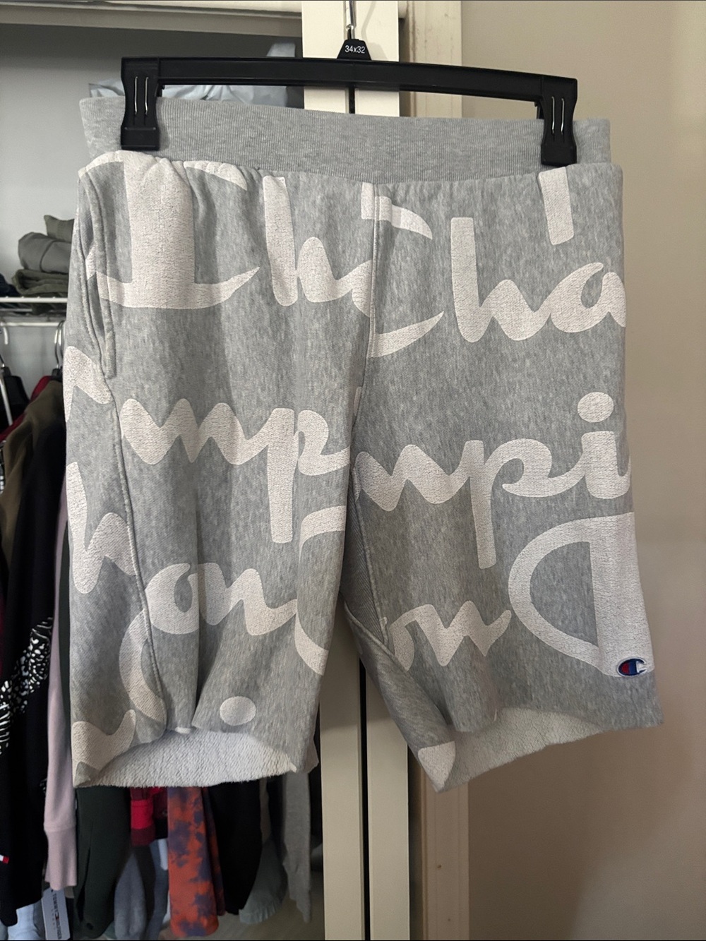 Champion Light Gray Script Logo Sweat Shorts
